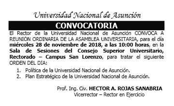 Convocatoria a Reunión Ordinaria de la Asamblea Universitaria