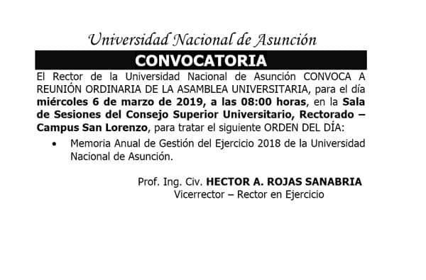 Convocatoria a Reunión Ordinaria de la Asamblea Universitaria