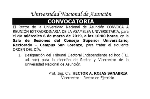 Convocatoria a Reunión Extraordinaria de la Asamblea Universitaria