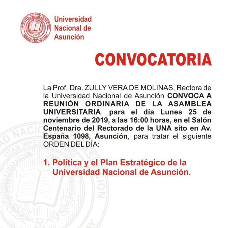 RECTORA DE LA UNA CONVOCA A REUNIÓN ORDINARIA DE LA ASAMBLEA UNIVERSITARIA