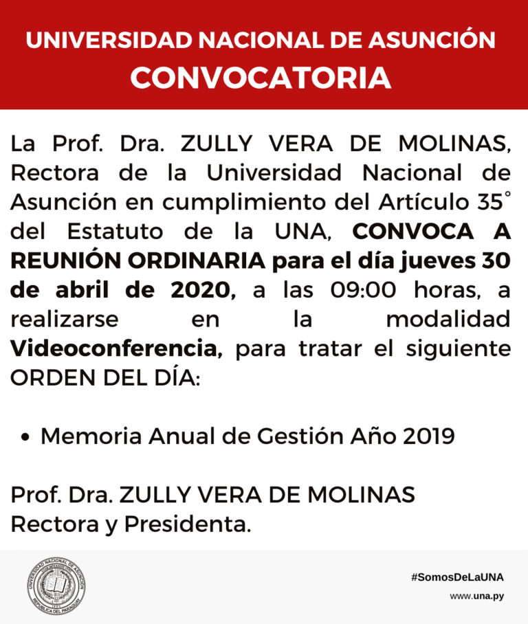 CONVOCATORIA A REUNIÓN ORDINARIA DE LA ASAMBLEA UNIVERSITARIA