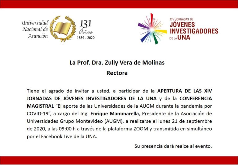 Invitan a la apertura de las XIV Jornadas de Jóvenes Investigadores de la UNA