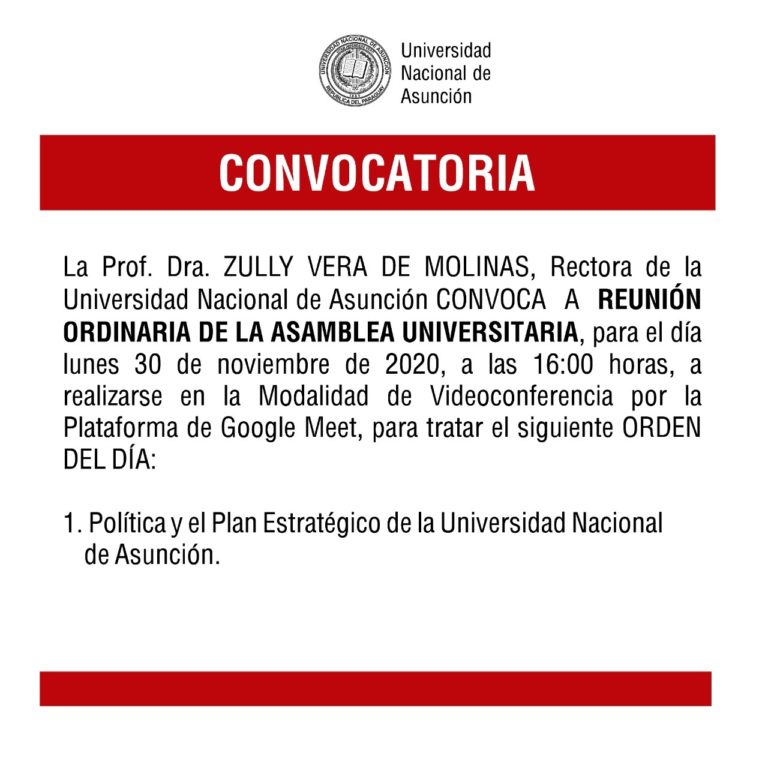 RECTORA DE LA UNA CONVOCA A REUNIÓN ORDINARIA DE LA ASAMBLEA UNIVERSITARIA