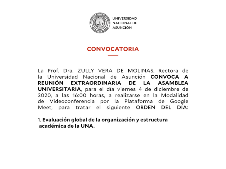 RECTORA DE LA UNA CONVOCA A REUNIÓN EXTRAORDINARIA DE LA ASAMBLEA UNIVERSITARIA
