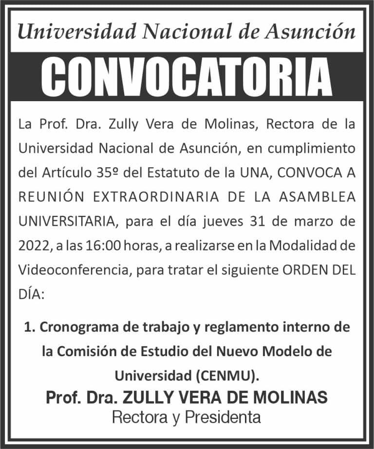 Convocatoria – Asamblea Universitaria  – 31 de marzo de 2022