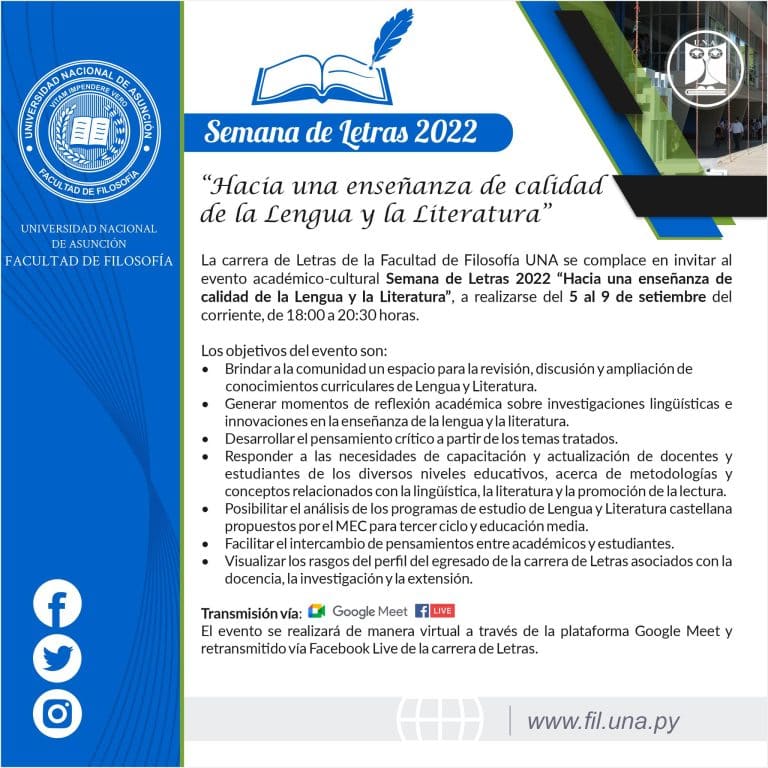 Semana de Letras 2022 «Hacia una enseñanza de calidad de la Lengua y la Literatura»