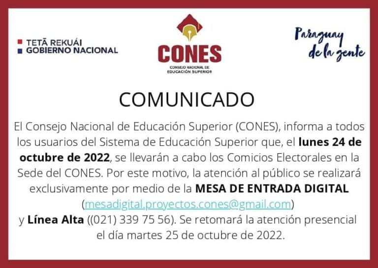 Comunicado del CONES a los usuarios del Sistema de Educación Superior (23/10/2022)
