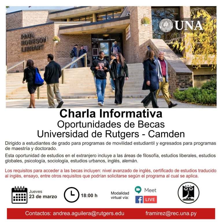 Charla Informativa sobre oportunidades de becas – Universidad de Rutgers – Camden. FFUNA