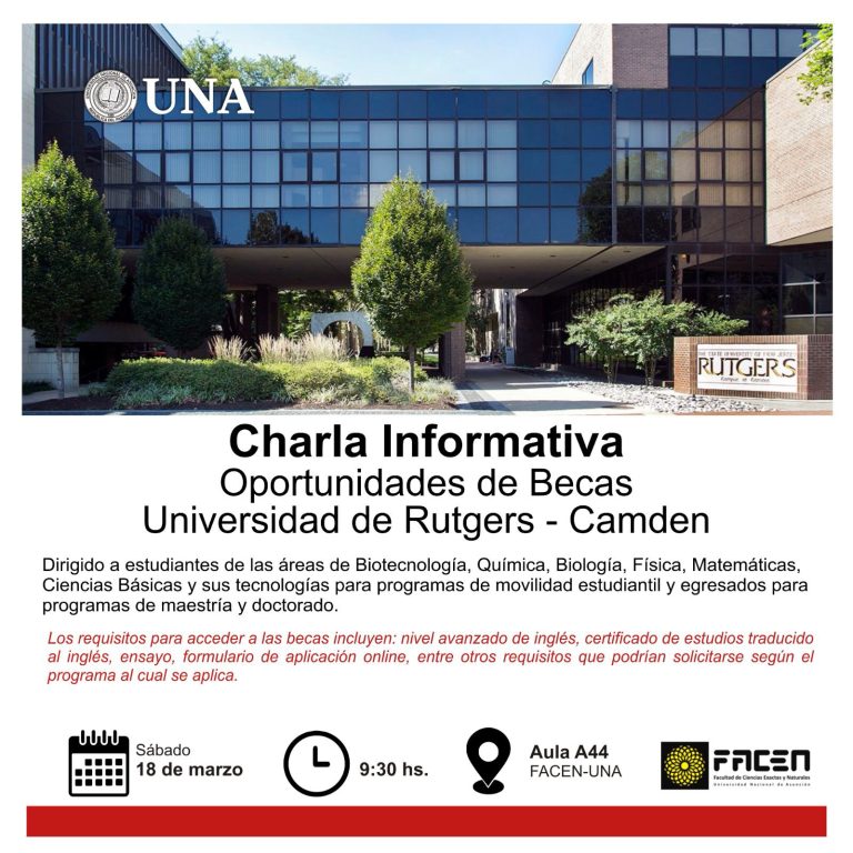 Charla Informativa sobre oportunidades de becas – Universidad de Rutgers – Camden. FACEN