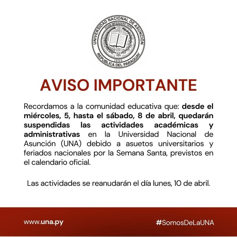 AVISO SOBRE FERIADOS Y ASUETOS POR SEMANA SANTA