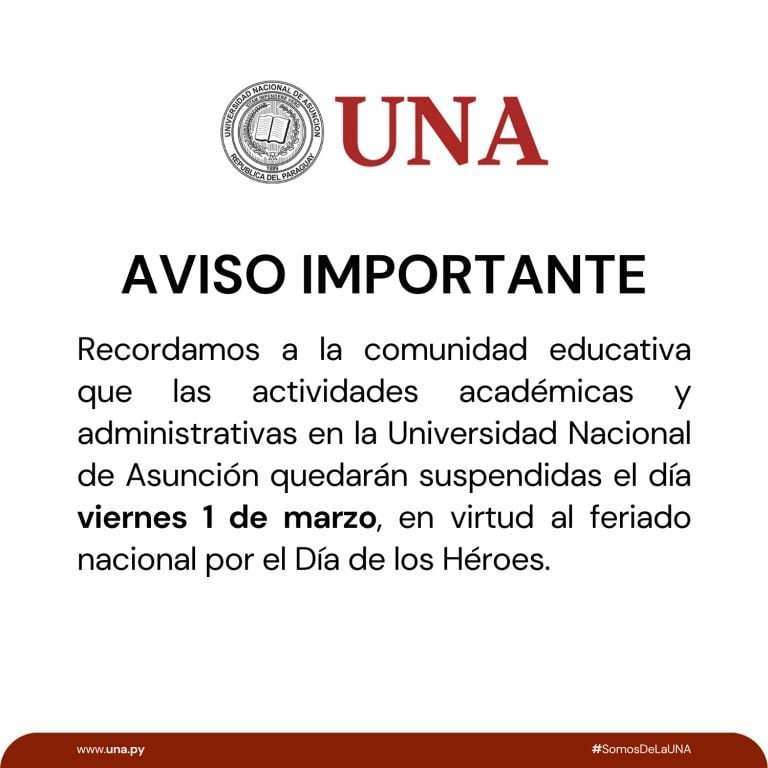 Aviso sobre suspensión de actividades por feriado nacional 01/03/2024