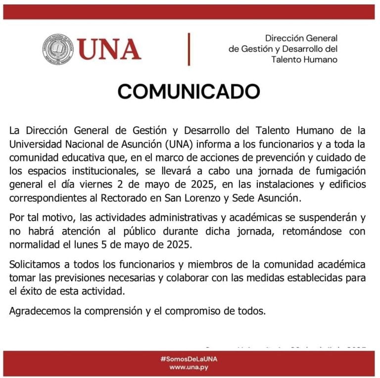 COMUNICADO IMPORTANTE SOBRE FUMIGACIÓN 02/05/2025