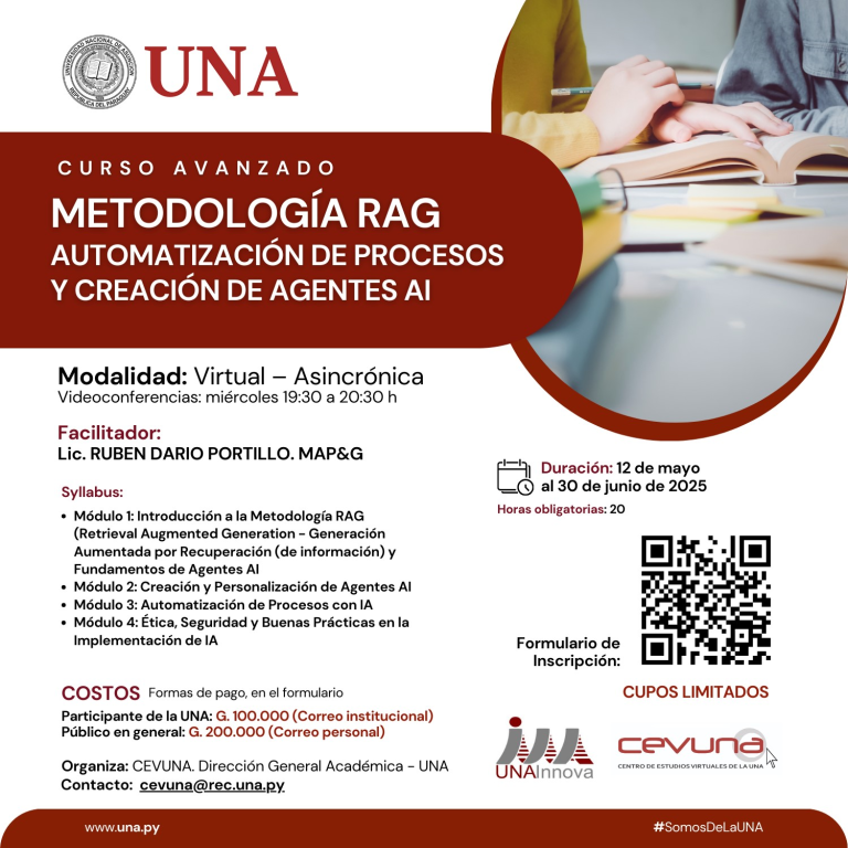 Curso Avanzado: «METODOLOGÍA RAG, AUTOMATIZACIÓN DE PROCESOS Y CREACIÓN DE AGENTES AI”