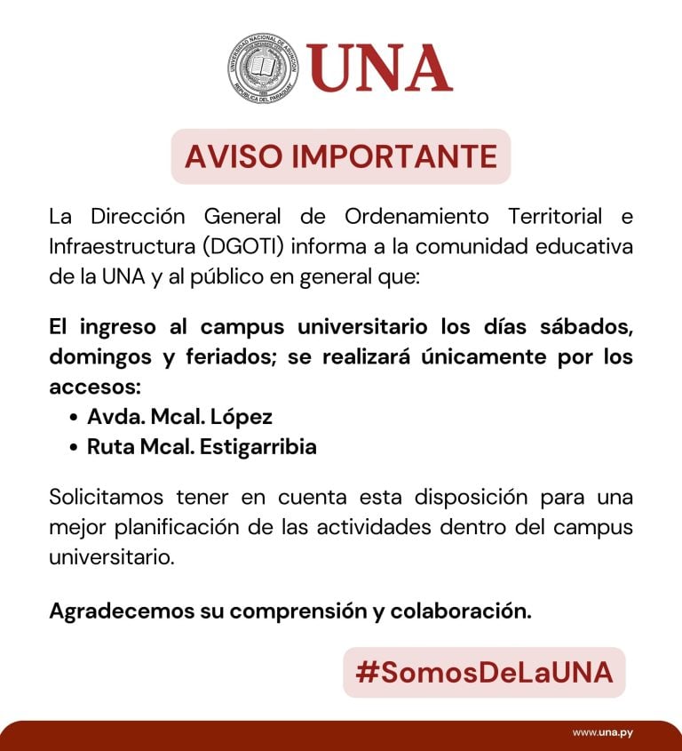 AVISO sobre ingreso al campus universitario los días sábados, domingos y feriados