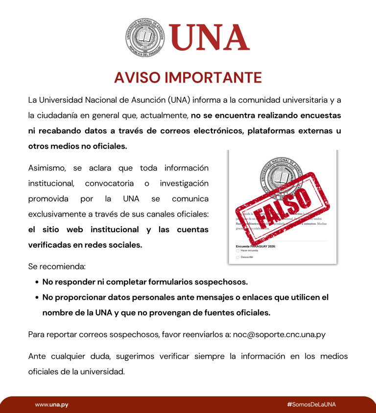 AVISO IMPORTANTE: Sobre circulación de mensajes falsos en nombre de la UNA